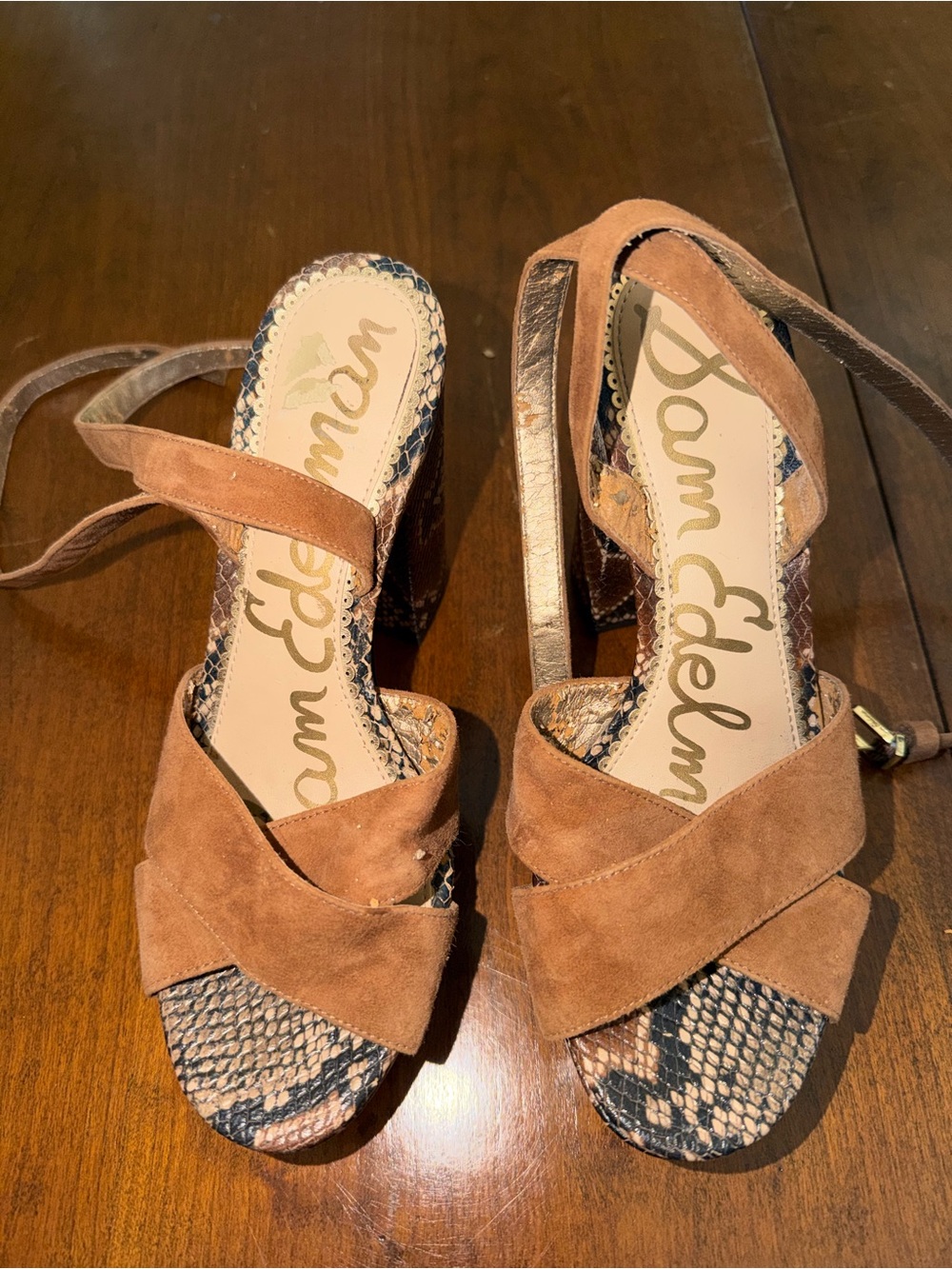 Sam Edelman Brown Suede Crisscross Block Heel Sandals 6.5 festival summer fun